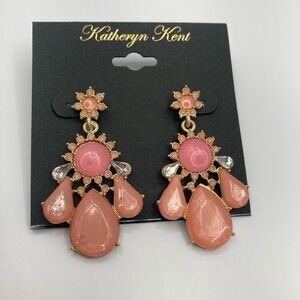 Katheryn Kent Antique gold pink floral statement earrings